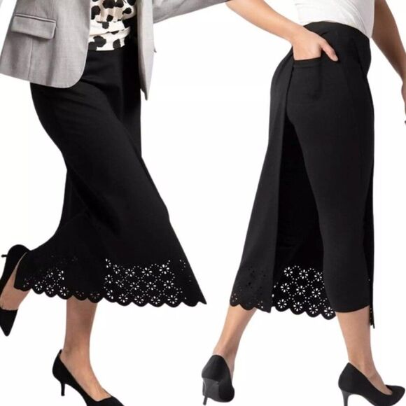 Betabrand The Sassiest Pant Skirt Lasercut Trim Black Women's Size Small Petite - Picture 1 of 9